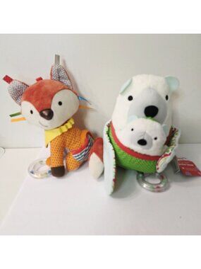 2 Skip and Hop Infant Toddler Plush Pull Rattle Tags Toys Polar Bear Fox